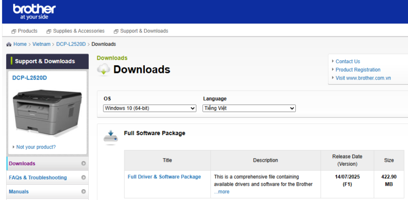 cài driver brother 2520d