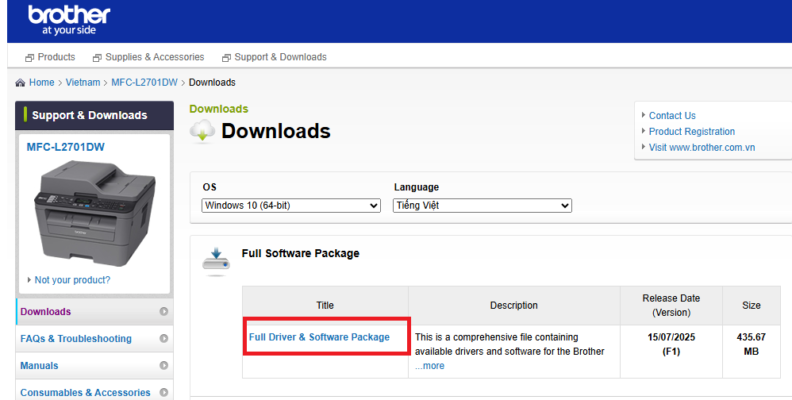 cài phần mềm driver máy in brother 2701dw