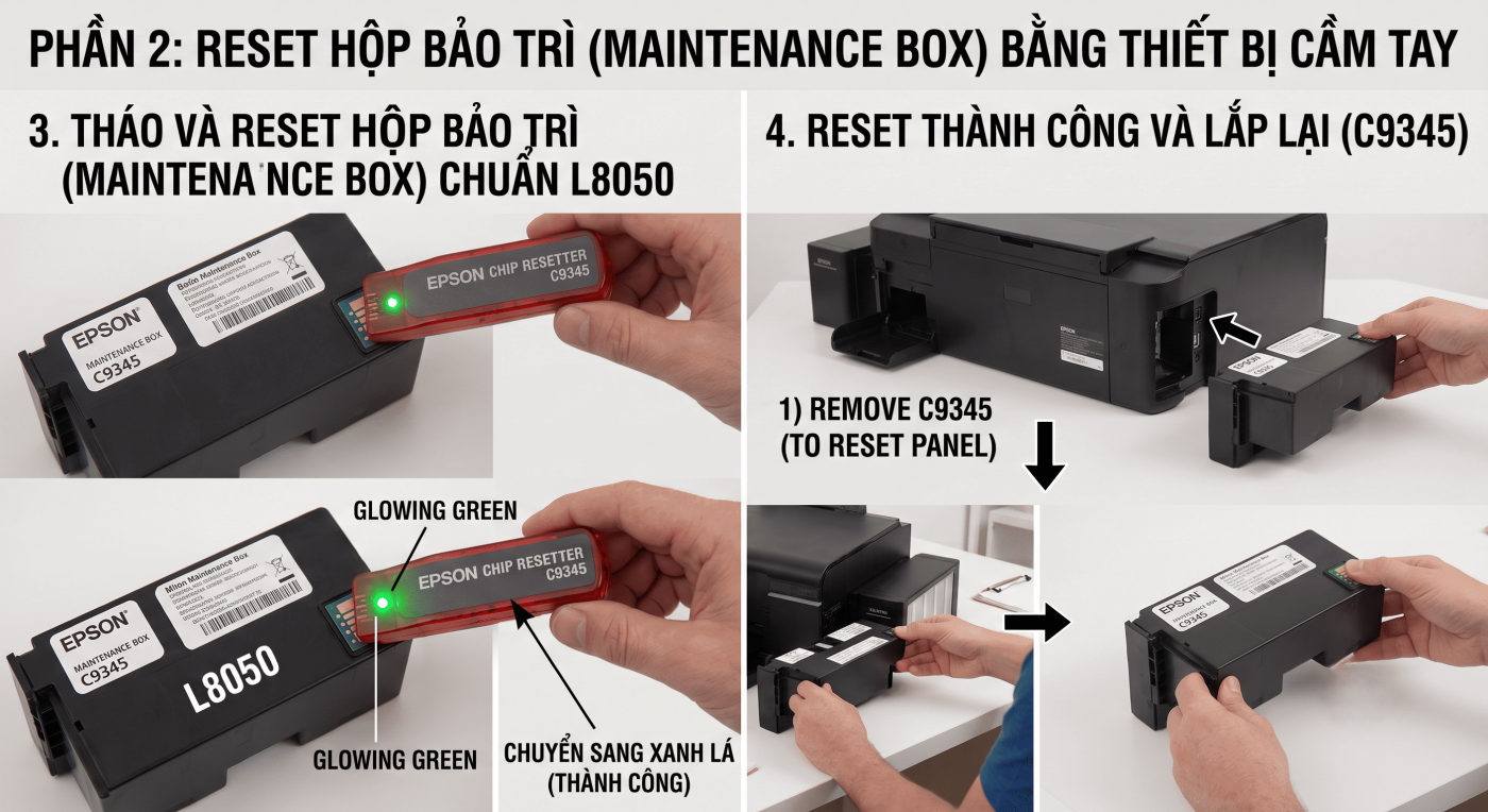 reset mực thải epson l8050 bằng tool box