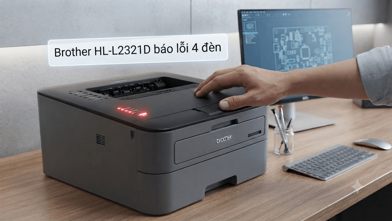 brother 2321d báo lỗi 4 đèn