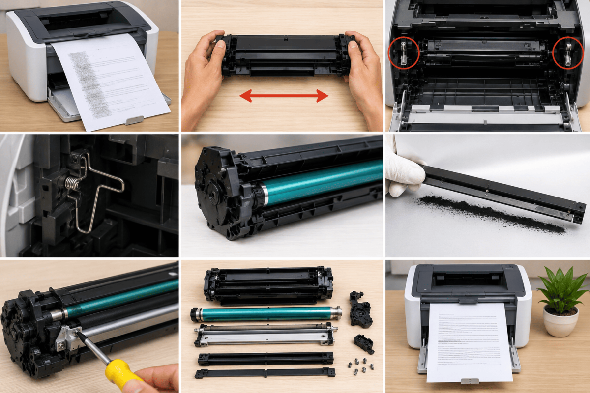 máy in canon 2900 bị mờ một bên